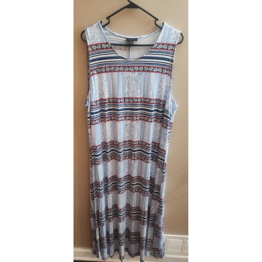 Lane Bryant Red White Blue Maxi Dress Flowy Sleeveless Size 22/24